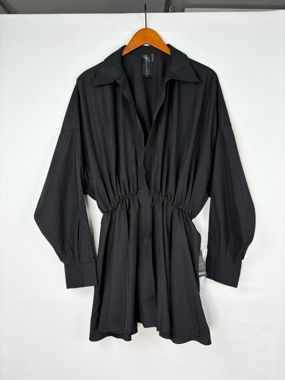 NEW Norma Kamali Oversized Shirt Flared Mini Dress in Black Size M